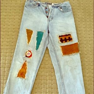 Patched abstract jeans